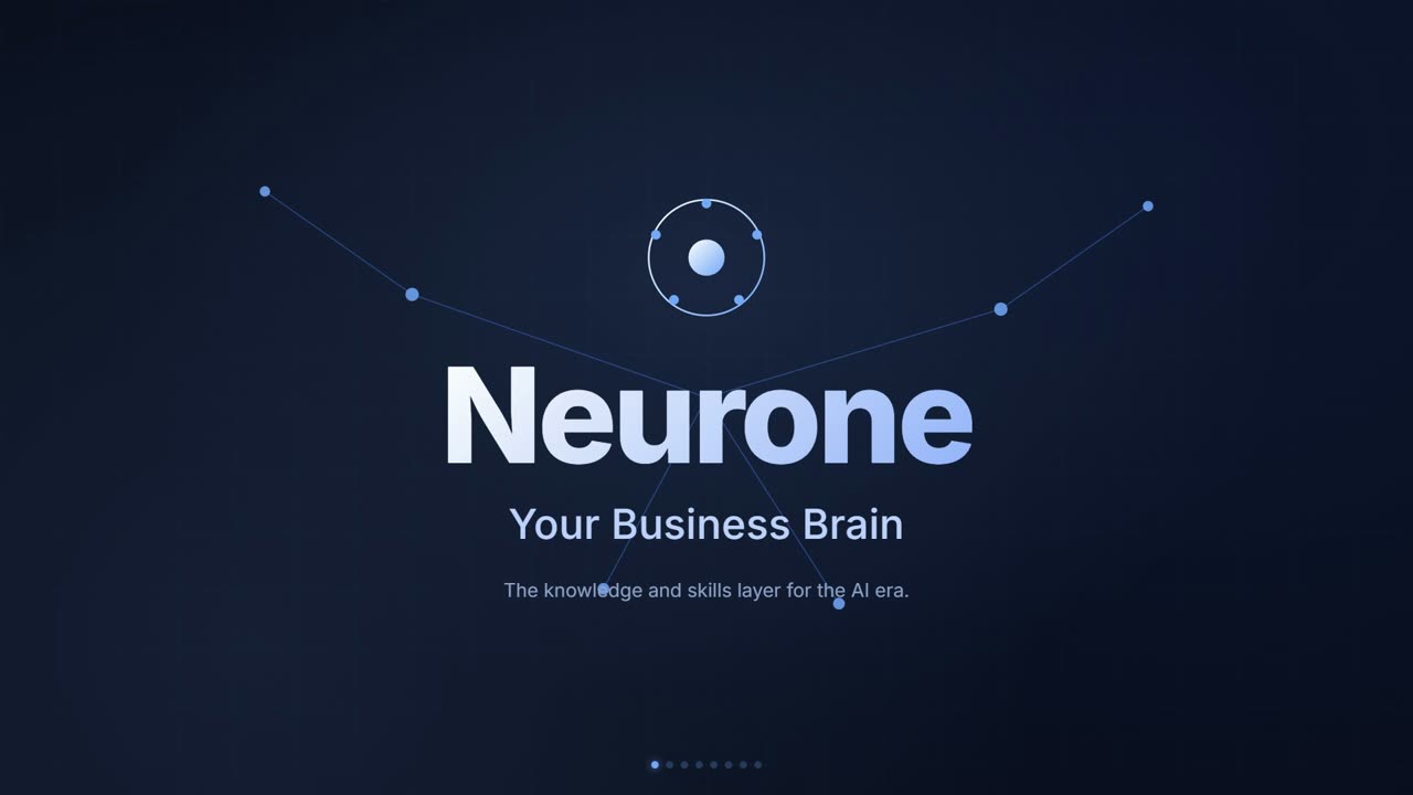 Neurone launch film — title card reading Neurone, Your Business Brain, the knowledge and skills layer for the AI era.